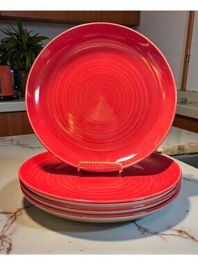 TodaysHome Set Of 4 Red Ceramic Dinner Plates Vintage 90s